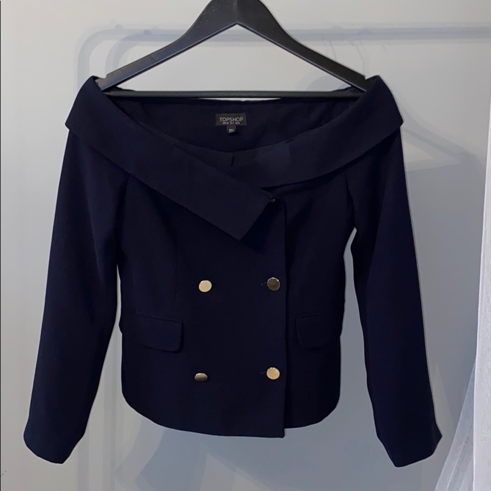 Topshop navy low shoulder sailor top